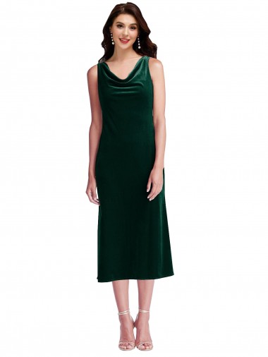 Buy Midi Length Dark Green Sleeveless Sheath V-Back Evening Dress