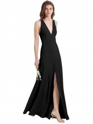 Buy Long Black Sleeveless Sheath Front Slit Formal Evening Dress