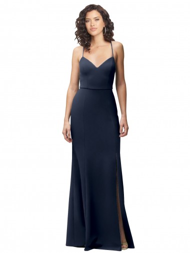Buy Long Dark Navy Sleeveless Sheath Open Back Side Slit Formal Evening Dress