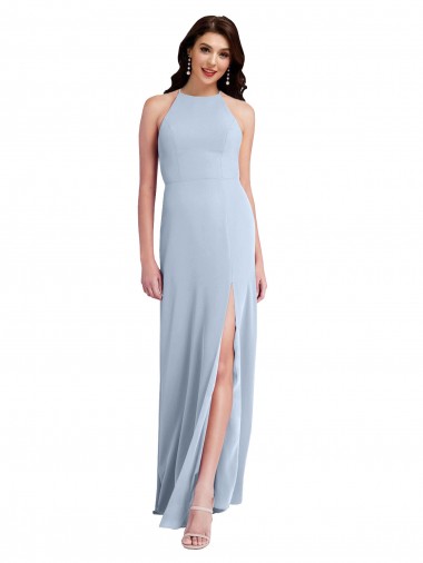 Buy Long Light Sky Blue Sleeveless Sheath Open Back Side Slit Formal Evening Dress