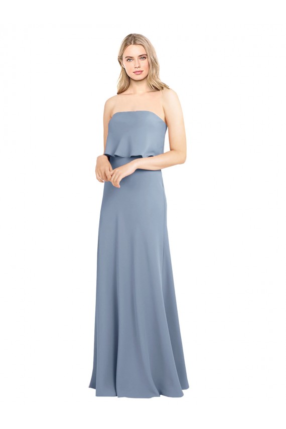 Buy Long Smoke Blue Sleeveless Sheath Formal Evening Dress