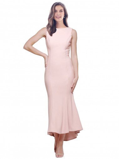 Buy Midi Length Pink Sleeveless Sheath Low Back High Low Evening Dress