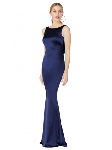 Buy Long Dark Navy Sleeveless Sheath Low Back Formal Evening Dress