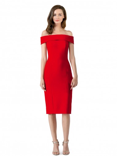 Buy Cocktail Length Red Sleeveless Sheath Stretch Crepe Formal Evening Dress