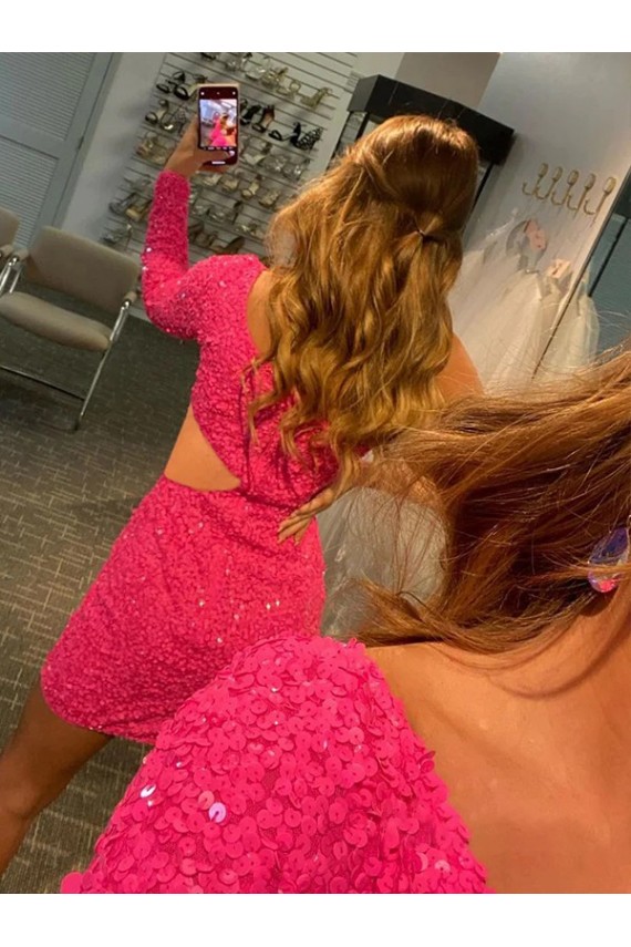 Buy Short Long Sleeves Sheath Velvet Sequin Evening Gown