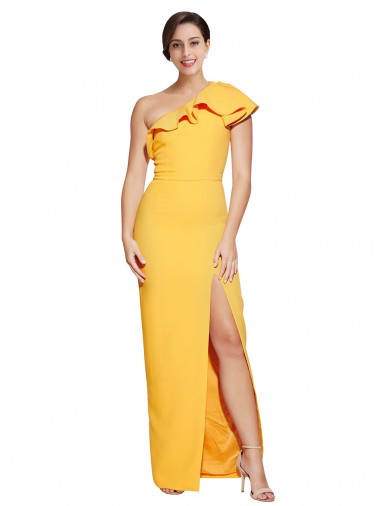 Buy Long Saffron Sleeveless Sheath Formal Evening Dress