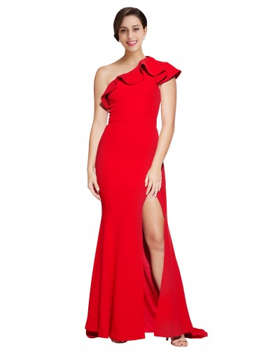 Buy Sweep Train Red Sleeveless Sheath Semi Formal Evening Dress