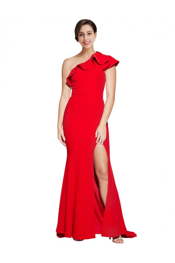 Buy Sweep Train Red Sleeveless Sheath Semi Formal Evening Dress