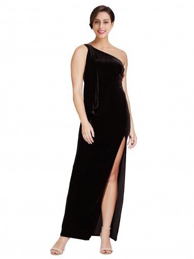 Buy Long Black Sleeveless Sheath Stretch Velvet Formal Evening Dress