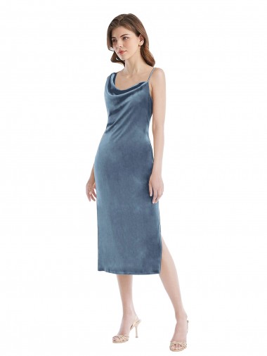 Buy Long Dusty Blue Sleeveless Sheath Semi Formal Evening Dress