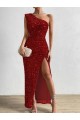 Buy Long Red Sleeveless Sheath Velvet Sequin Evening Dress