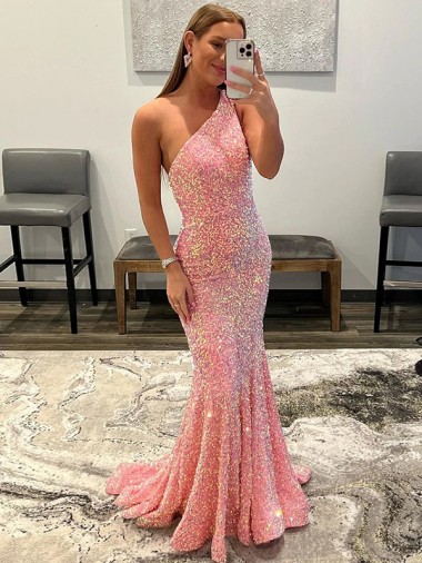 Buy Sweep Train Pink Sleeveless Sheath Velvet Sequin Evening Dress