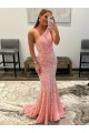 Buy Sweep Train Pink Sleeveless Sheath Velvet Sequin Evening Dress