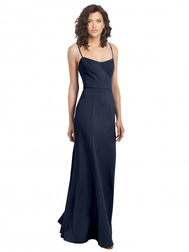Buy Long Dark Navy Sleeveless Sheath Low Back Formal Dress