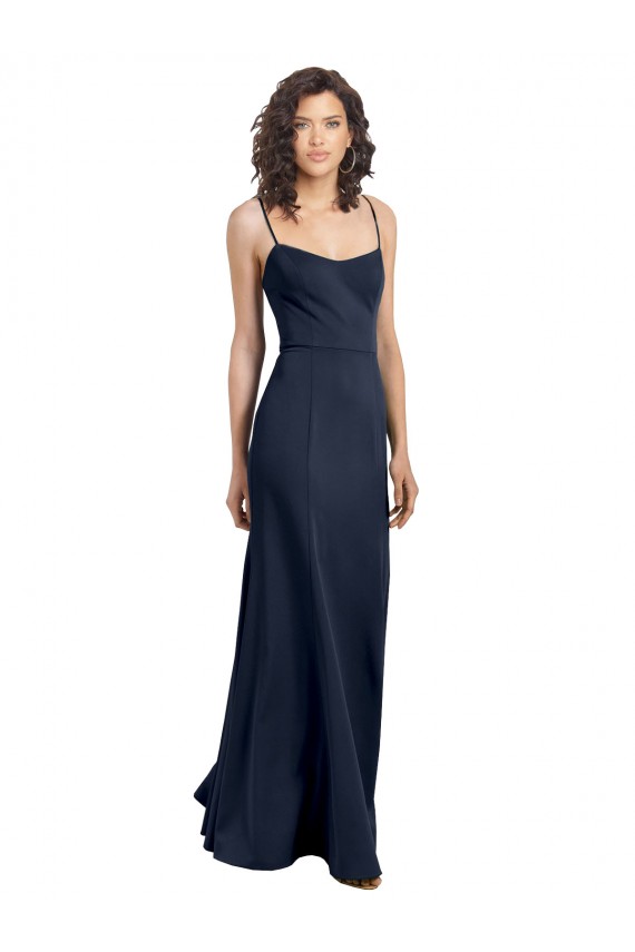 Buy Long Dark Navy Sleeveless Sheath Low Back Formal Dress