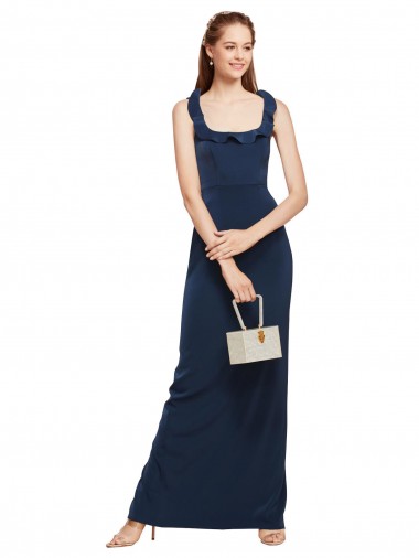 Buy Long Dark Navy Sleeveless Sheath Low Back Back Slit Formal Evening Dress