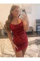 Buy Short Burgundy Sleeveless Sheath Velvet Sequin Evening Dress