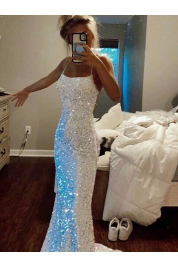 Buy Sweep Train Sleeveless Sheath Velvet Sequin Long Evening Dresses