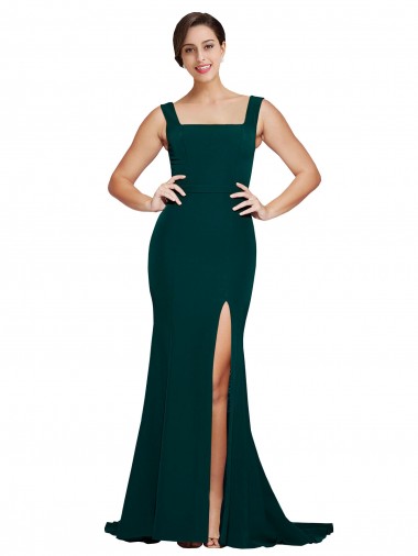 Buy Sweep Train Midnight Green Sleeveless Sheath Semi Formal Evening Dress