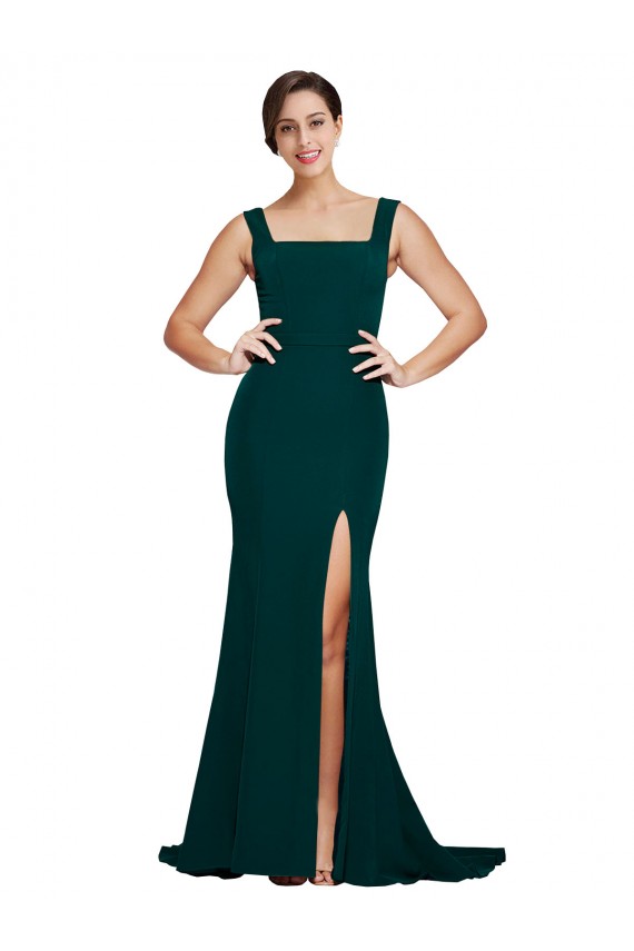 Buy Sweep Train Midnight Green Sleeveless Sheath Semi Formal Evening Dress