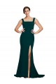 Buy Sweep Train Midnight Green Sleeveless Sheath Semi Formal Evening Dress