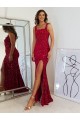 Buy Long Burgundy Sleeveless Sheath Velvet Sequin Prom Dress