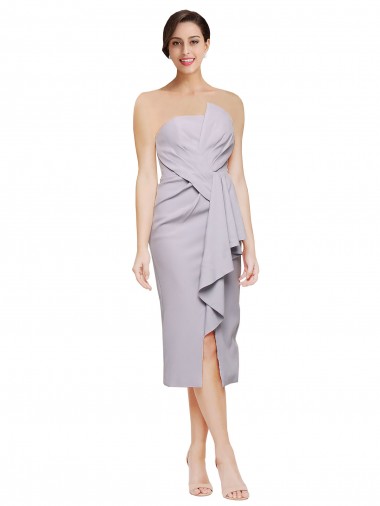 Buy Cocktail Length Arctic Lilac Sleeveless Sheath Low Back High Low Evening Dress