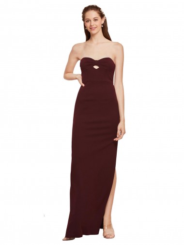 Buy Long Burgundy Gold Sleeveless Sheath Formal Evening Dress