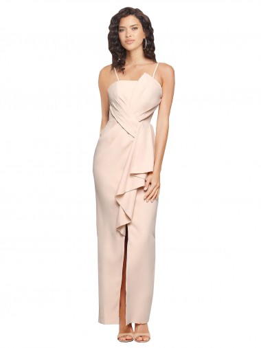 Buy Long Nude Sleeveless Sheath Low Back Semi Formal Evening Dress