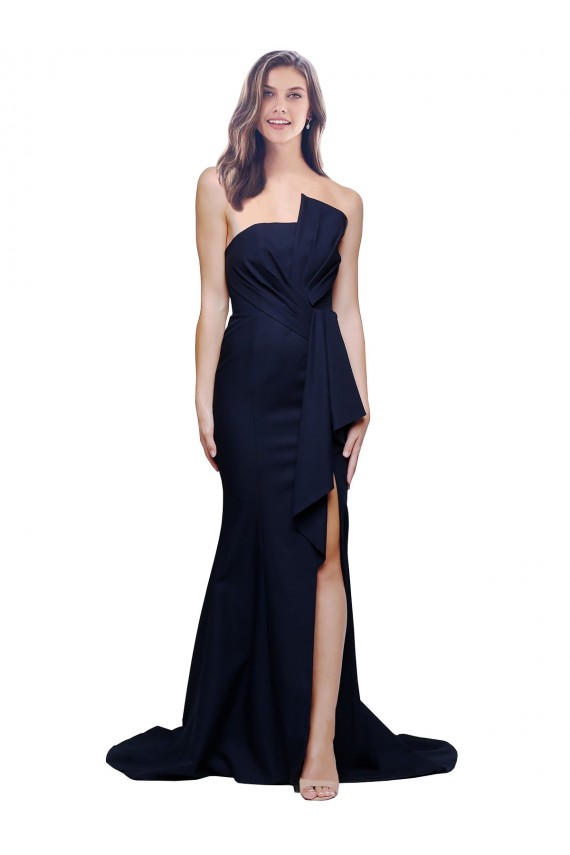 Buy Sweep Train Dark Navy Sleeveless Sheath Low Back Semi Formal Evening Dress