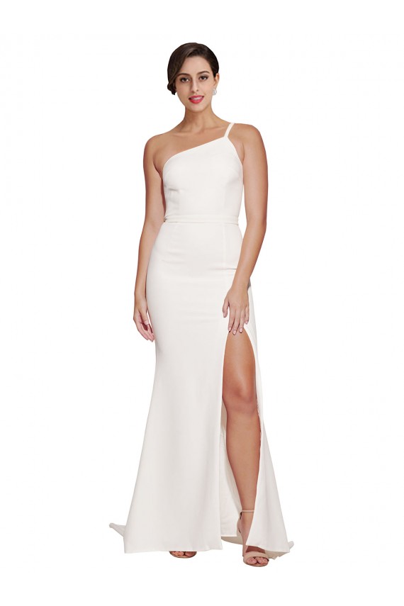 Buy Sweep Train Ivory Sleeveless Sheath Side Slit Semi Formal Evening Dress