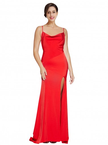Buy Long Red Sleeveless Sheath Low Back Formal Evening Dress