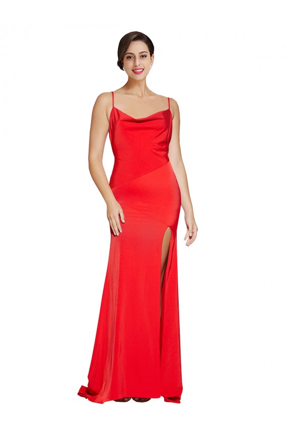 Buy Long Red Sleeveless Sheath Low Back Formal Evening Dress