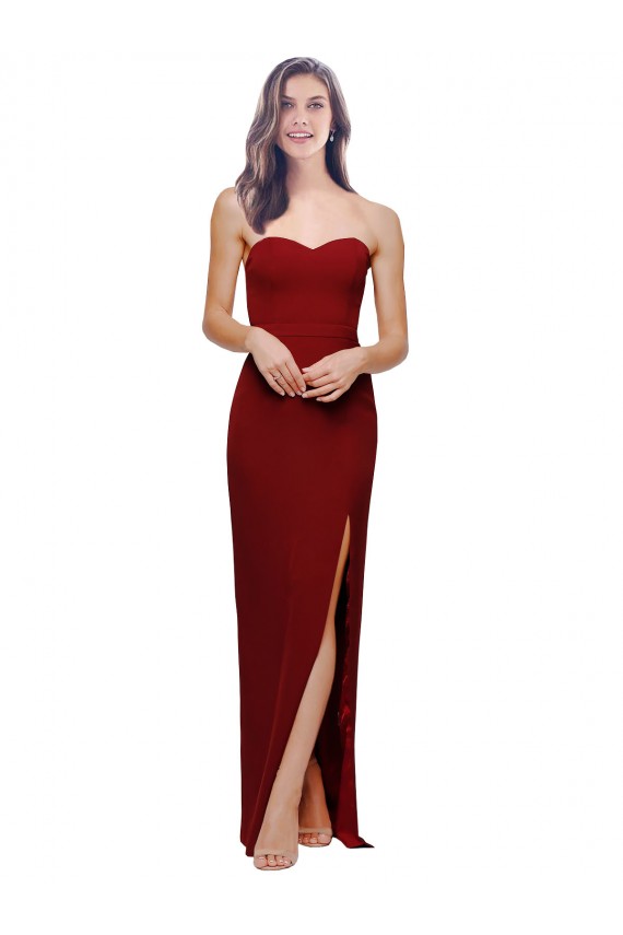 Buy Long Burgundy Sleeveless Sheath Low Back Evening Dress