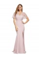 Buy Long Mauve Short Sleeves Sheath V-Back Formal Evening Dress
