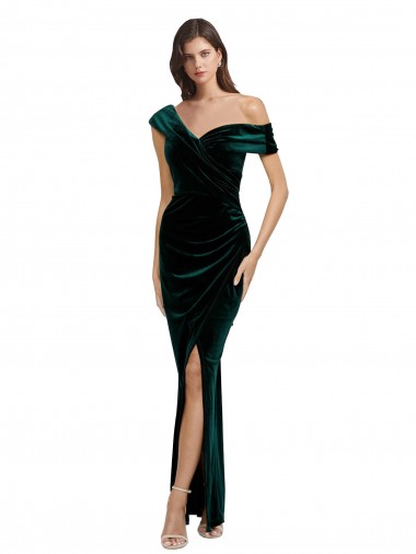 Buy Long Dark Green Sleeveless Sheath High Low Evening Dress