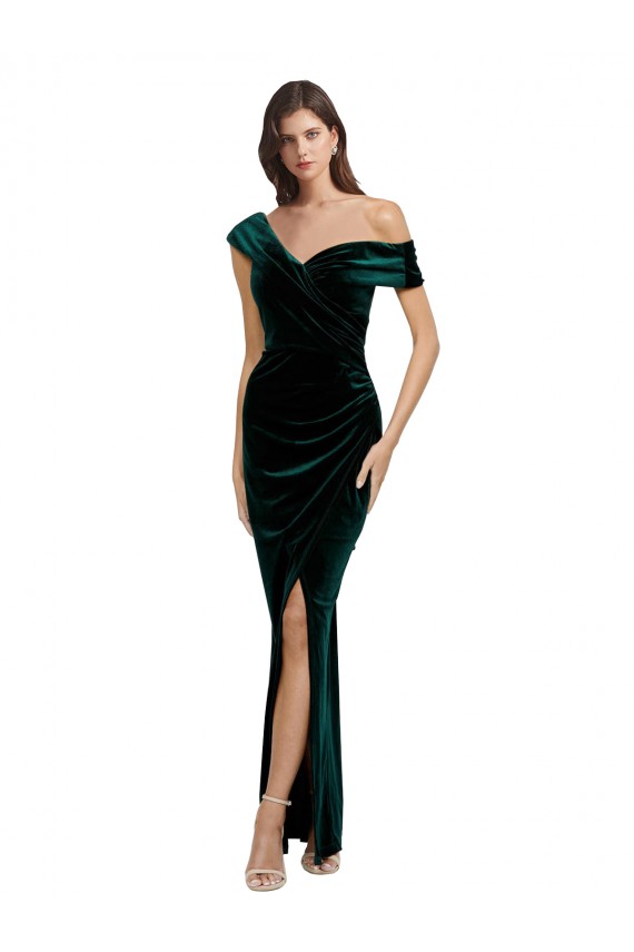 Buy Long Dark Green Sleeveless Sheath High Low Evening Dress