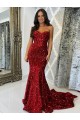 Buy Court Train Burgundy Sleeveless Sheath Velvet Sequin Evening Dress
