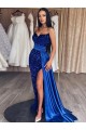 Buy Sweep Train Royal Blue Sleeveless Sheath Velvet Sequin Evening Gown