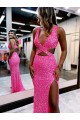 Buy Long Sweep Train Sleeveless Sheath Velvet Sequin Evening Dress