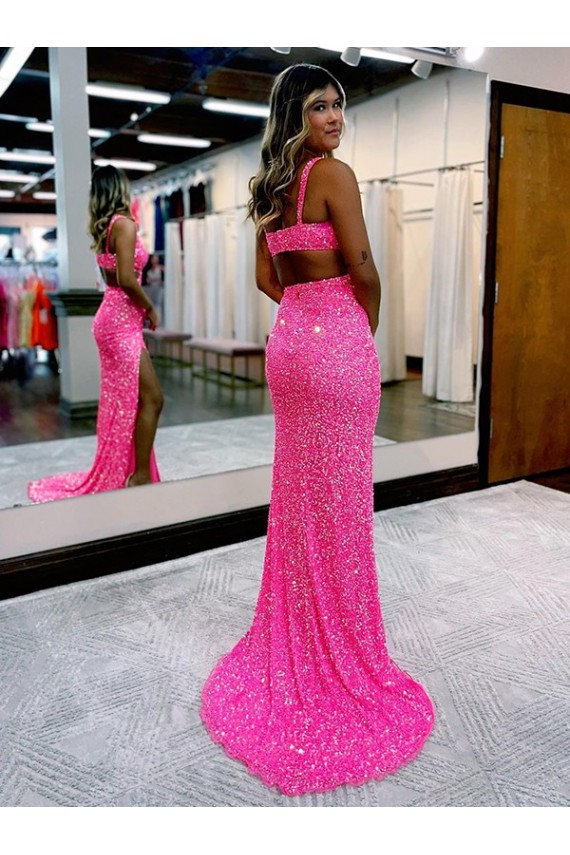 Buy Long Sweep Train Sleeveless Sheath Velvet Sequin Evening Dress