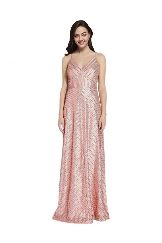 Buy Long Rose Gold Sleeveless Sheath Low Back Formal Evening Dress