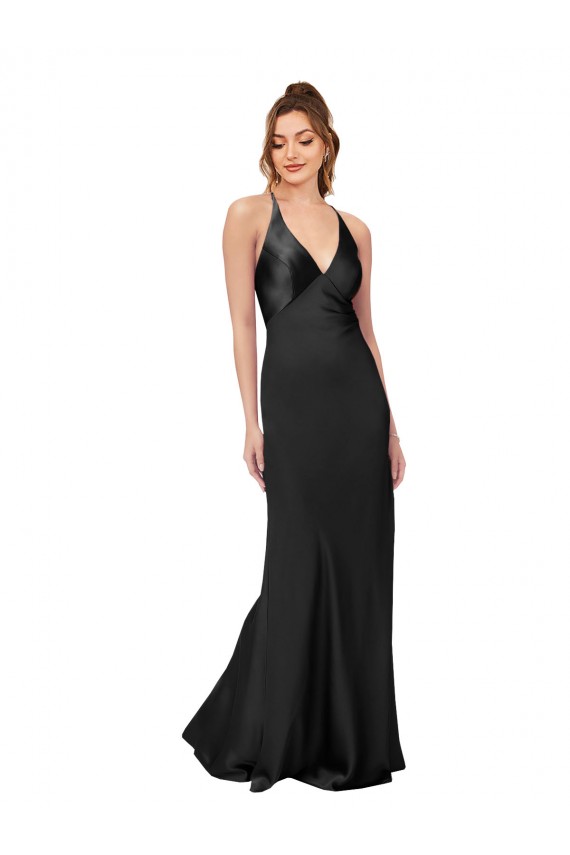 Buy Long Black Sleeveless Sheath Open Back Black Tie Evening Dress