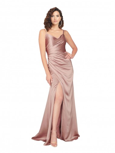 Buy Long Dusty Pink Sleeveless Sheath V-Back Black Tie Evening Dress
