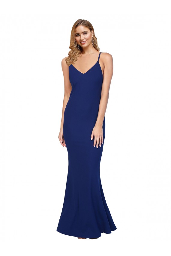 Buy Long Royal Blue Sleeveless Sheath Open Back Formal Evening Dress