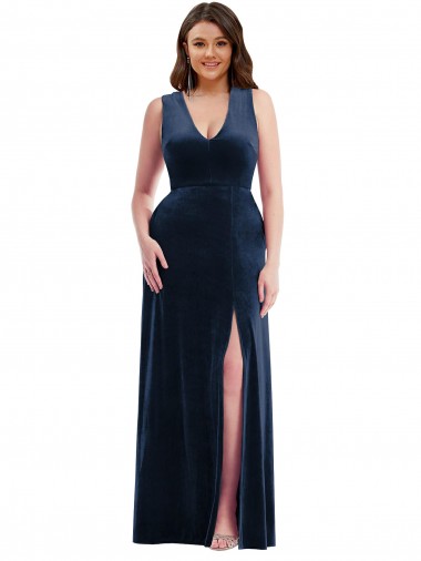 Buy Long Dark Navy Sleeveless Sheath Plus Size Formal Evening Dress