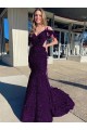Buy Court Train Plum Purple Sleeveless Sheath Velvet Sequin Evening Dress
