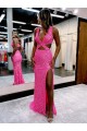 Buy Long Sweep Train Sleeveless Sheath Velvet Sequin Evening Dress