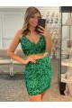Buy Short Shamrock Green Sleeveless Sheath Velvet Sequin Evening Dress