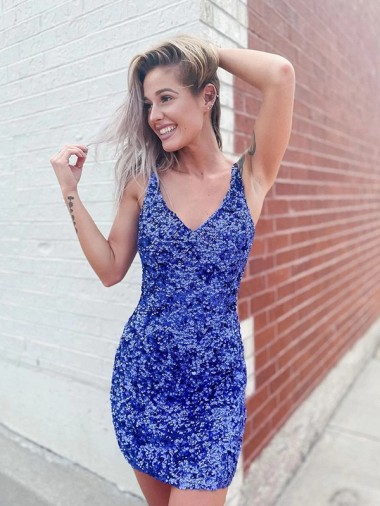 Buy Short Sleeveless Sheath Velvet Sequin Evening Gown